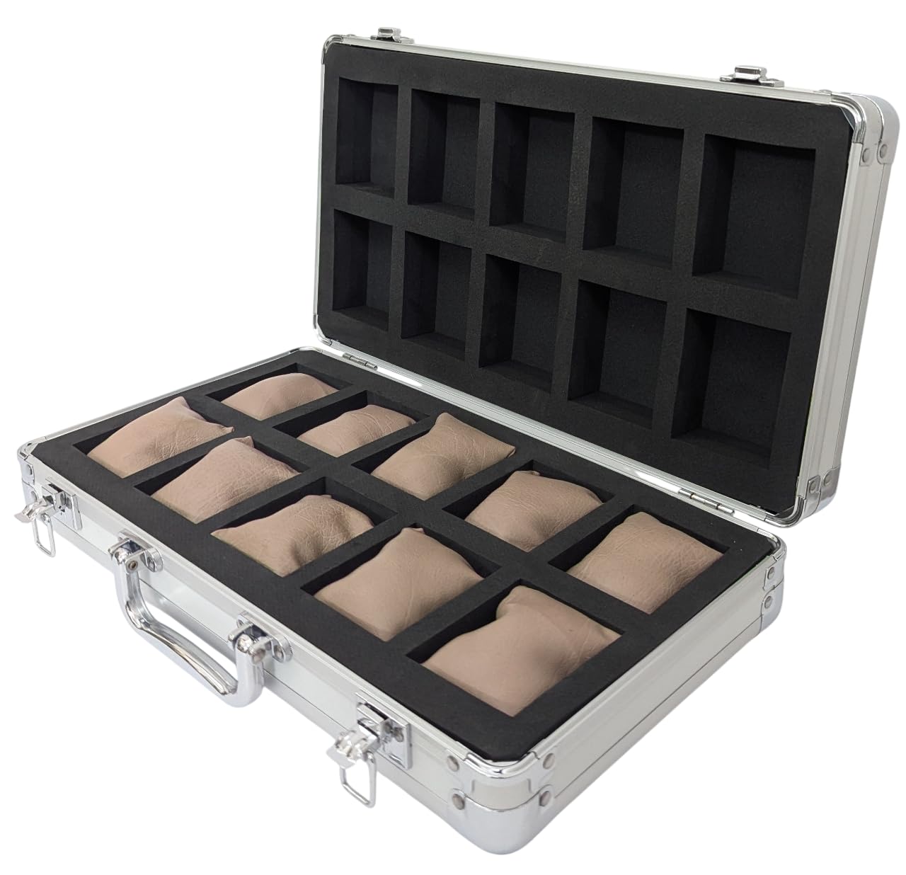 Aluminum Watch Case – Watch Storage Box with Leather Pillows & EVA Foam – Travel & Organizer Case (10 Slots) (Transparent)